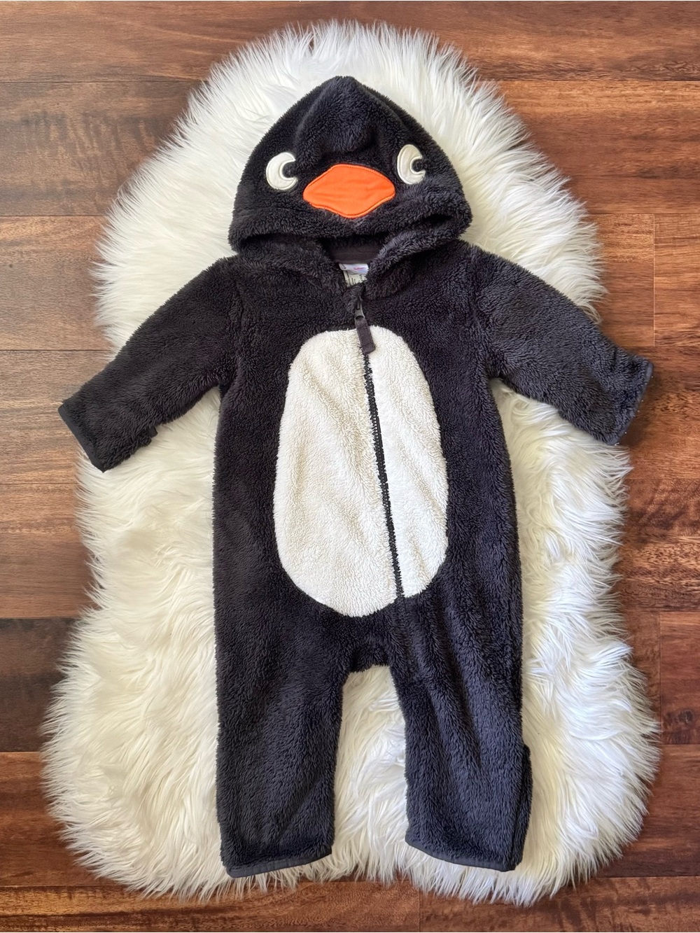 Hanna Andersson Penguin Hooded One Piece Fleece Jumpsuit Size 12-18 Months